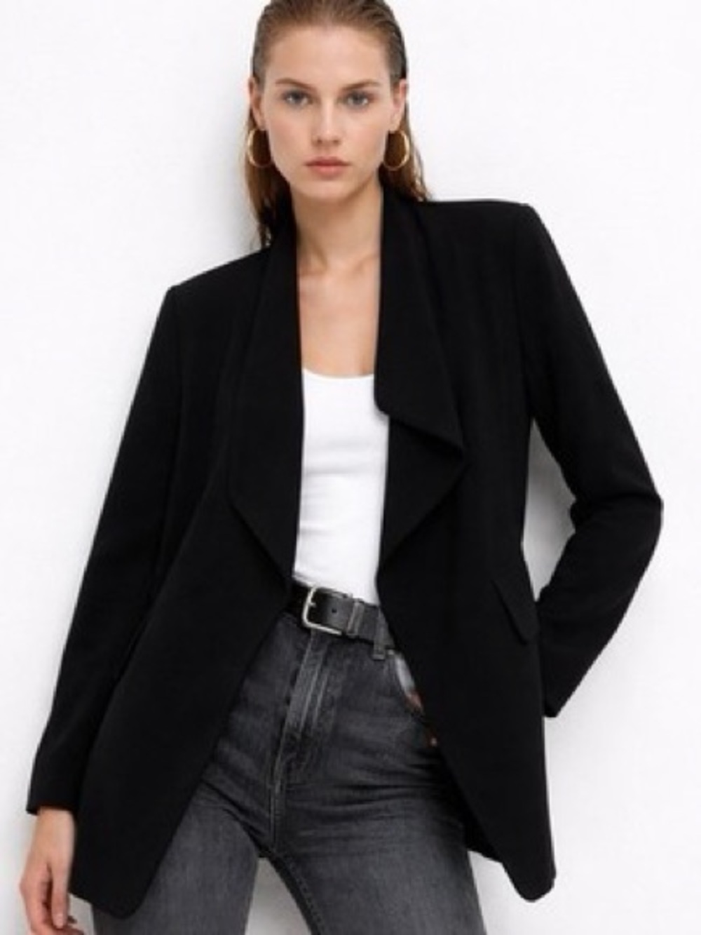 Zara Black Draped Open-Front Blazer